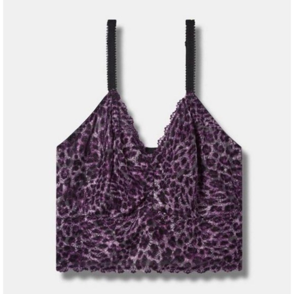 ๐๐ Unlined Lace Crop Bralette 2 2X 18 20 NWT Torrid New! Grape Leopard - Picture 4 of 5